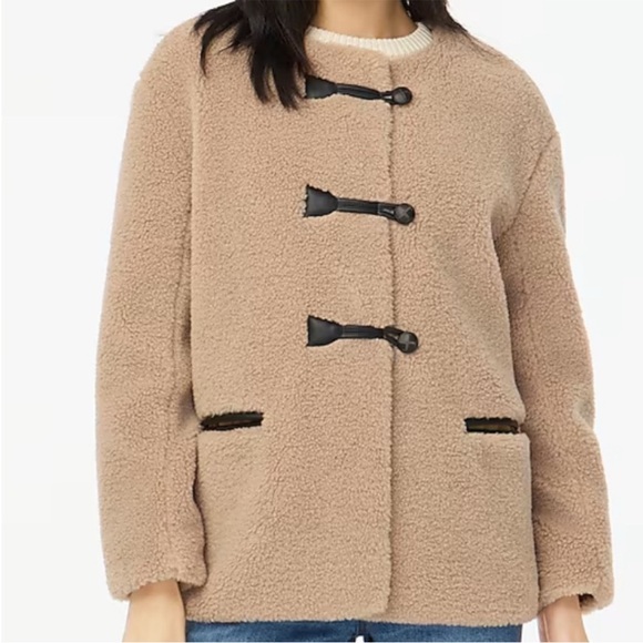J Crew Factory Sherpa Toggle Coat. Size XXS. Oversized fit. Brand new with tag. - Picture 2 of 6